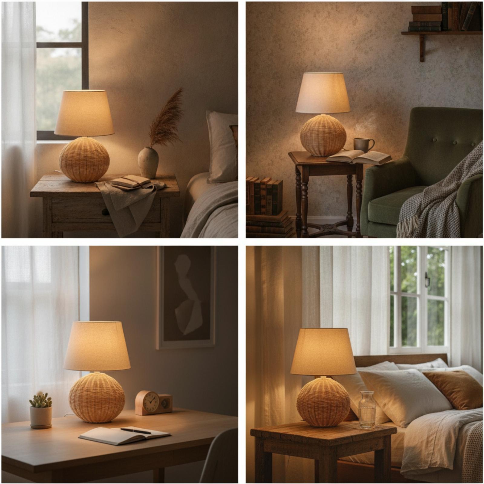 침실 및 거실용 침대 옆 램프, 라탄 베이스 패브릭 갓 - Home Textile 리뷰 및 가격